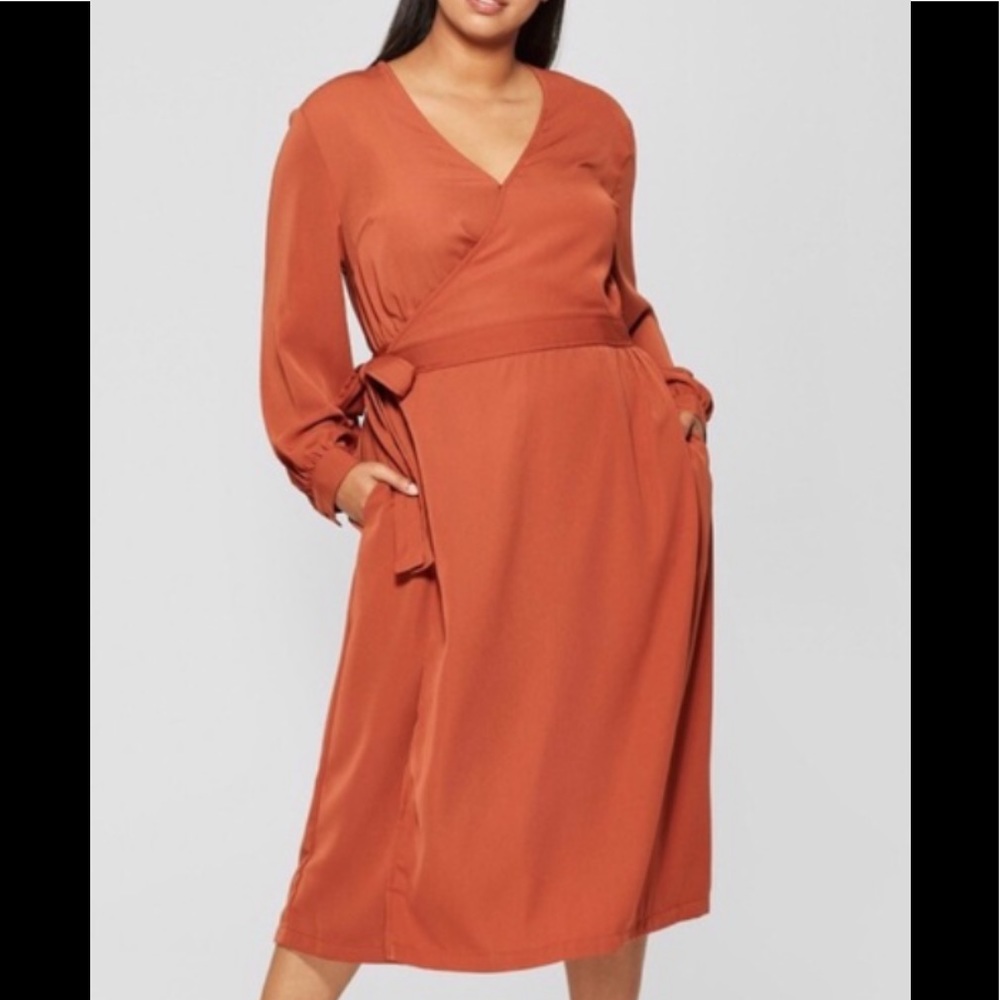 burnt orange wrap dress